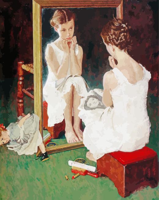 Little Lady In The Mirror Diamond Painting