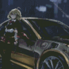 Anime Car And Girl Under Rain Diamond Painting