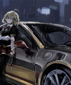 Anime Car And Girl Under Rain Diamond Painting