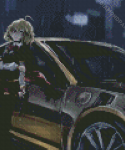 Anime Car And Girl Under Rain Diamond Painting