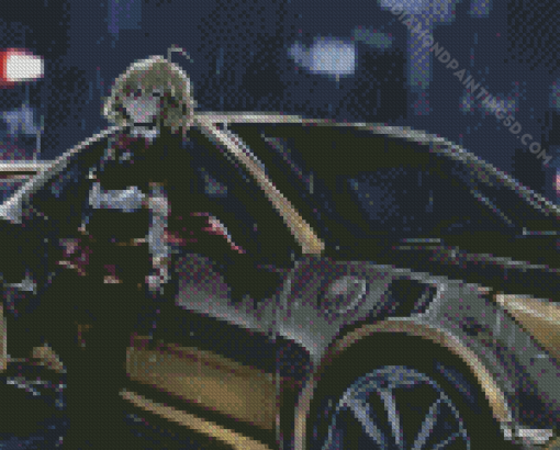 Anime Car And Girl Under Rain Diamond Painting