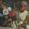 Black Woman with Peonies Diamond Painting