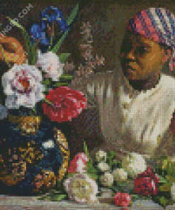 Black Woman with Peonies Diamond Painting