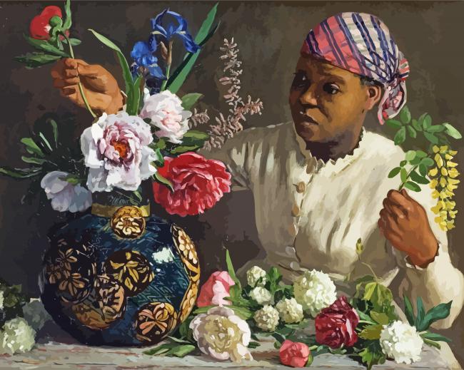 Black Woman with Peonies Diamond Painting