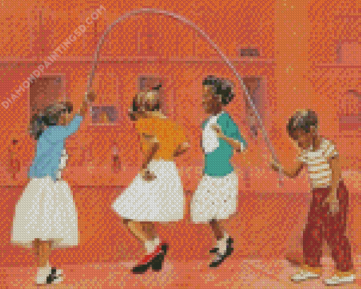 Black Girls Jumping Rope Art Diamond Painting