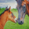 Brown Mare Horse And Foal Diamond Painting