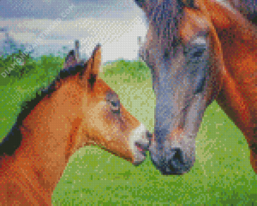 Brown Mare Horse And Foal Diamond Painting