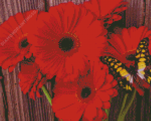 Butterfly On Red Gerbera Diamond Painting