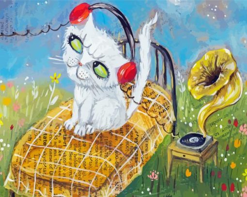 Cat With Headphones Diamond Painting