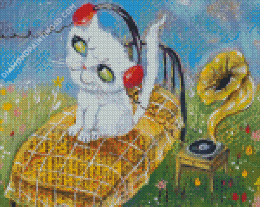 Cat With Headphones Diamond Painting