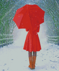 Girl With Red Umbrella Diamond Painting