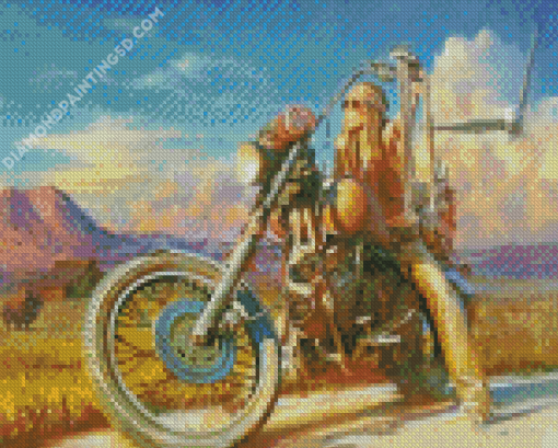 Hippie Girl On Motorcycle Diamond Painting