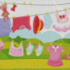 Laundry On Clothesline Cartoon Diamond Painting