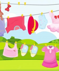 Laundry On Clothesline Cartoon Diamond Painting