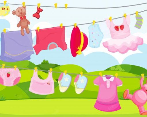 Laundry On Clothesline Cartoon Diamond Painting