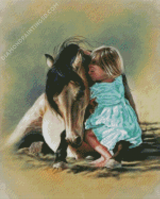 Little Girl And Horse Hugging Diamond Painting