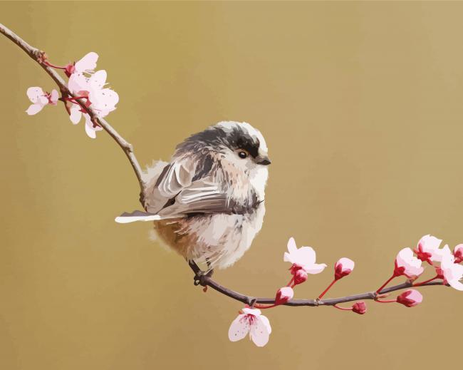 Long Tailed Tit On a Tree Diamond Painting