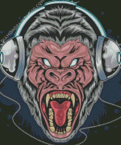 Mad Gorilla With Headphones Diamond Painting