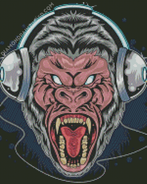 Mad Gorilla With Headphones Diamond Painting