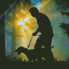 Man And Dog In Forest Diamond Painting