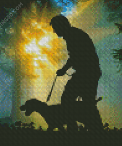 Man And Dog In Forest Diamond Painting