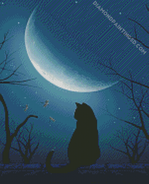 Moonlight Cat Silhouette Diamond Painting