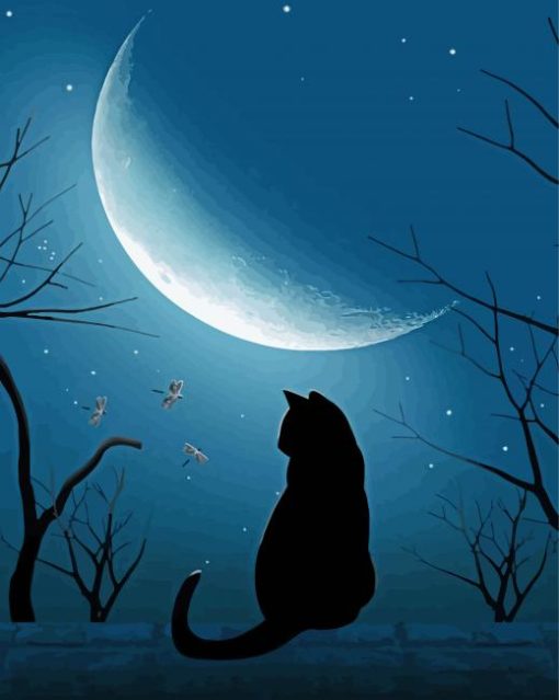 Moonlight Cat Silhouette Diamond Painting