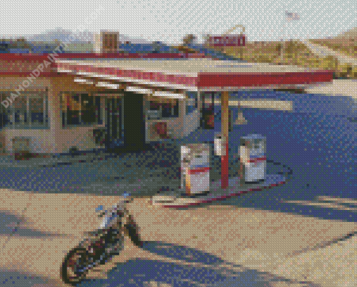 Motorcycle Old Gas Station Diamond Painting