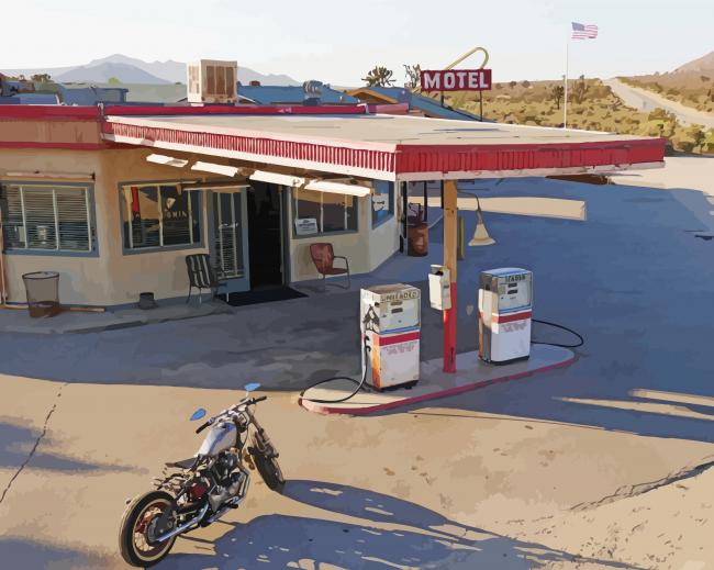 Motorcycle Old Gas Station Diamond Painting