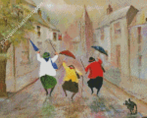 Old Ladies With Umbrellas Diamond Painting