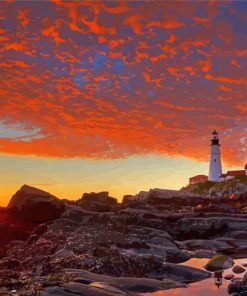 Portland Lighthouse Sunset Diamond By Numbers