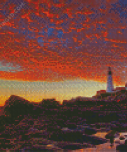 Portland Lighthouse Sunset Diamond Painting