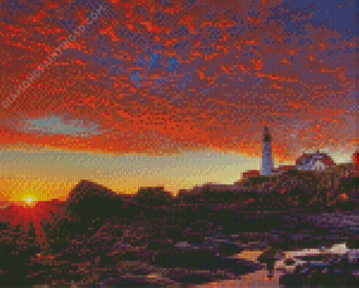 Portland Lighthouse Sunset Diamond Painting