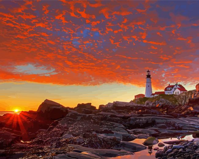 Portland Lighthouse Sunset Diamond By Numbers