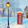 Red Phone Box In Snow Diamond Painting