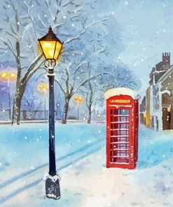 Red Phone Box In Snow Diamond Painting