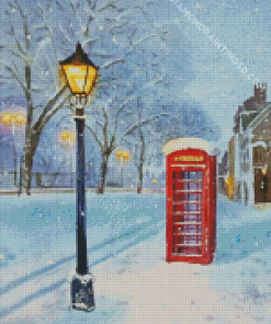 Red Phone Box In Snow Diamond Painting