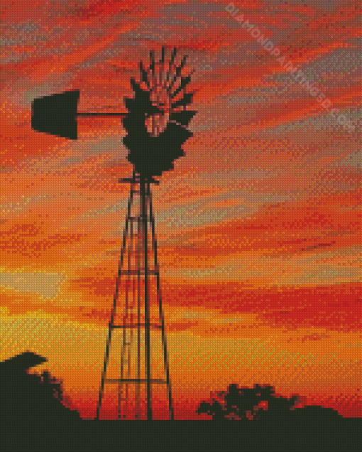 Sunset At Western Windmill Diamond Painting