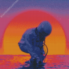 Sunset Astronaut Beach Diamond Painting