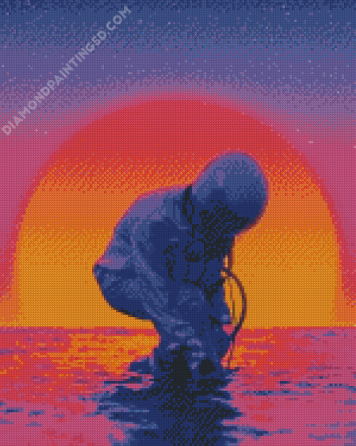 Sunset Astronaut Beach Diamond Painting