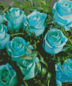 Turquoise Flowers Roses Diamond Painting