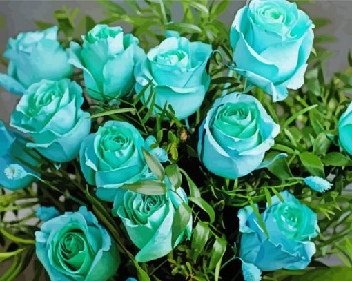 Turquoise Flowers Roses Diamond Painting