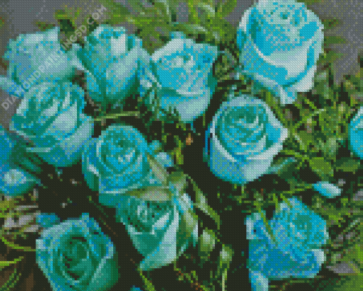 Turquoise Flowers Roses Diamond Painting