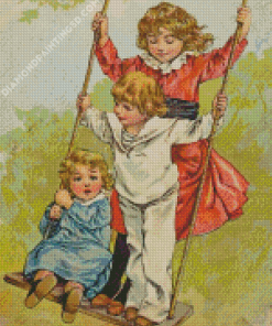 Vintage Children On Swing Diamond Painting