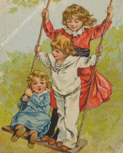 Vintage Children On Swing Diamond Painting