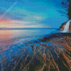 Waterfall Beach At Sunset Diamond Painting