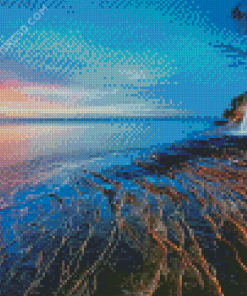 Waterfall Beach At Sunset Diamond Painting