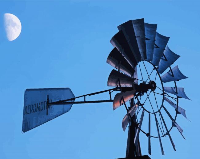 Western Windmill And Moon Diamond Painting