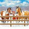 Winter Horses At Fence Diamond Painting