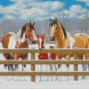 Winter Horses At Fence Diamond Painting